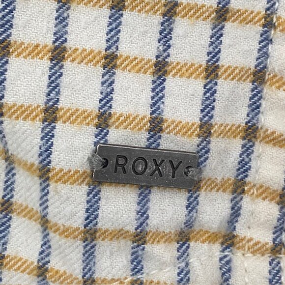 ROXY Squary Cool Yellow Blue Plaid Grunge Flannel Shirt Medium - Picture 9 of 13